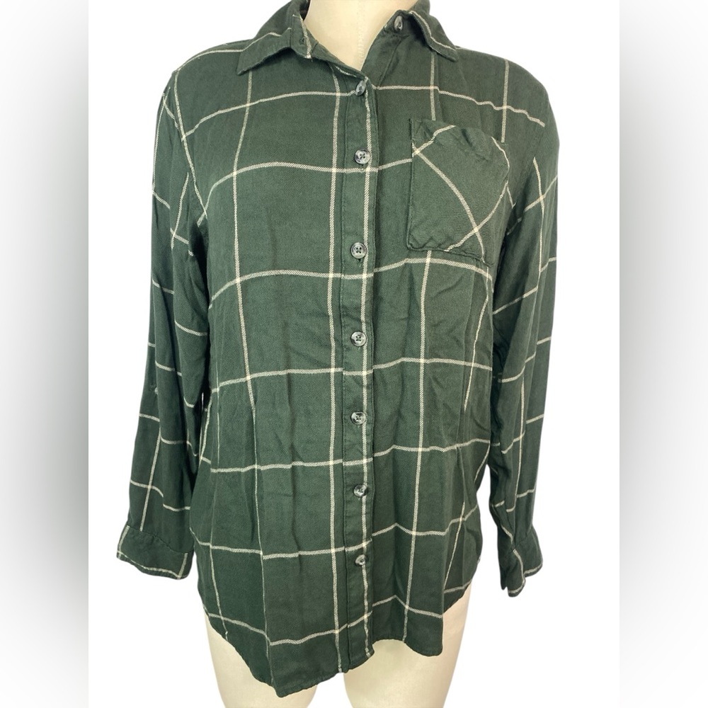 Magellan Outdoors Boyfriend Fit Long Sleeve Green Plaid BU Shirt Women’s XS